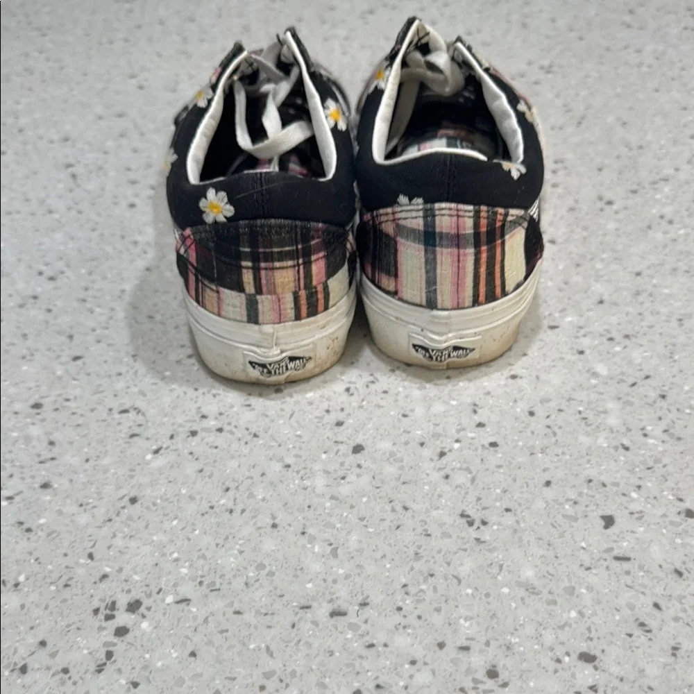 Vans Black and Plaid Sneakers with Floral Accents - Picture 2 of 7